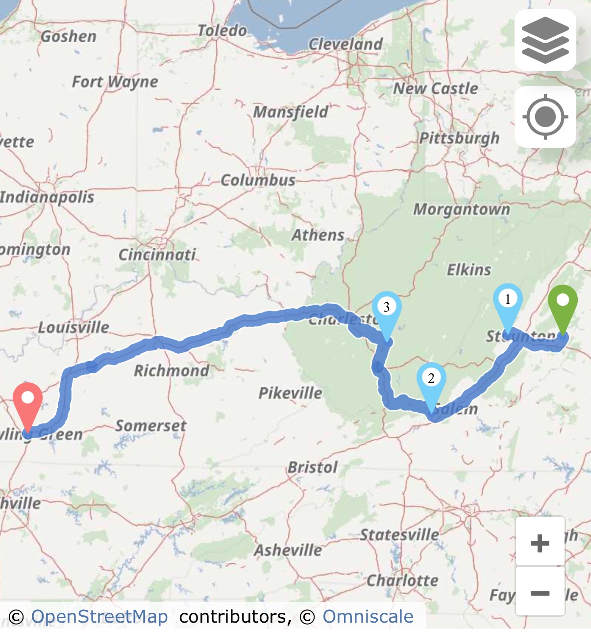 Charlottesville, VA to Bowling Green, KY