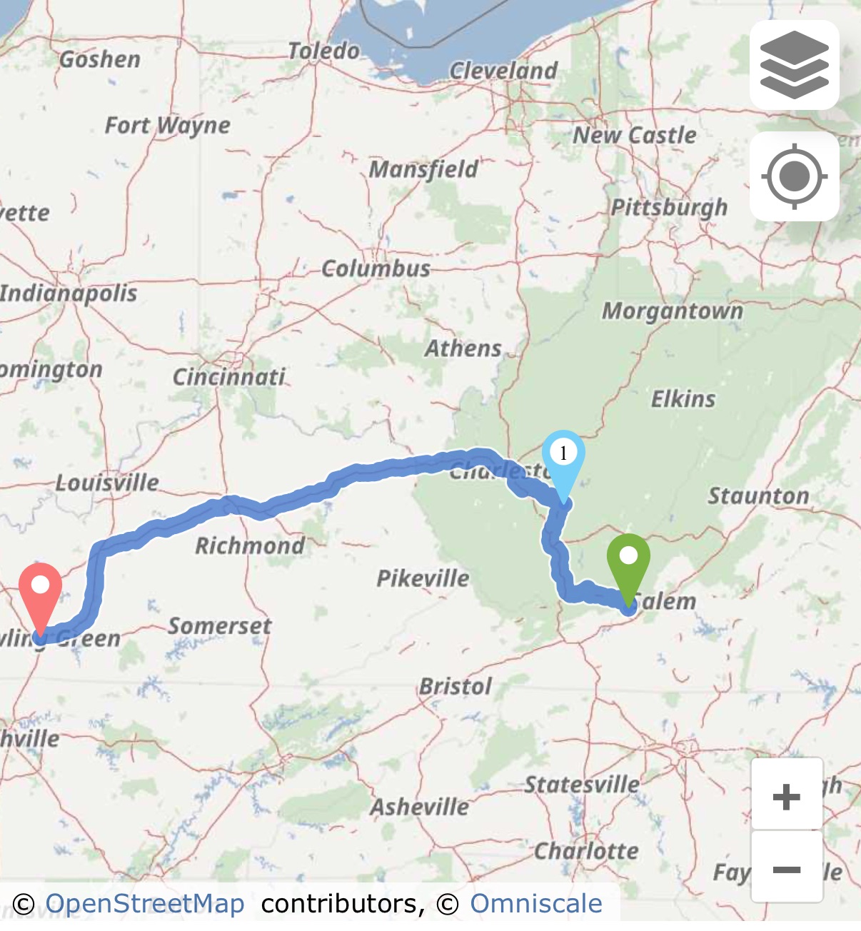 Blacksburg, VA to Bowling Green, KY