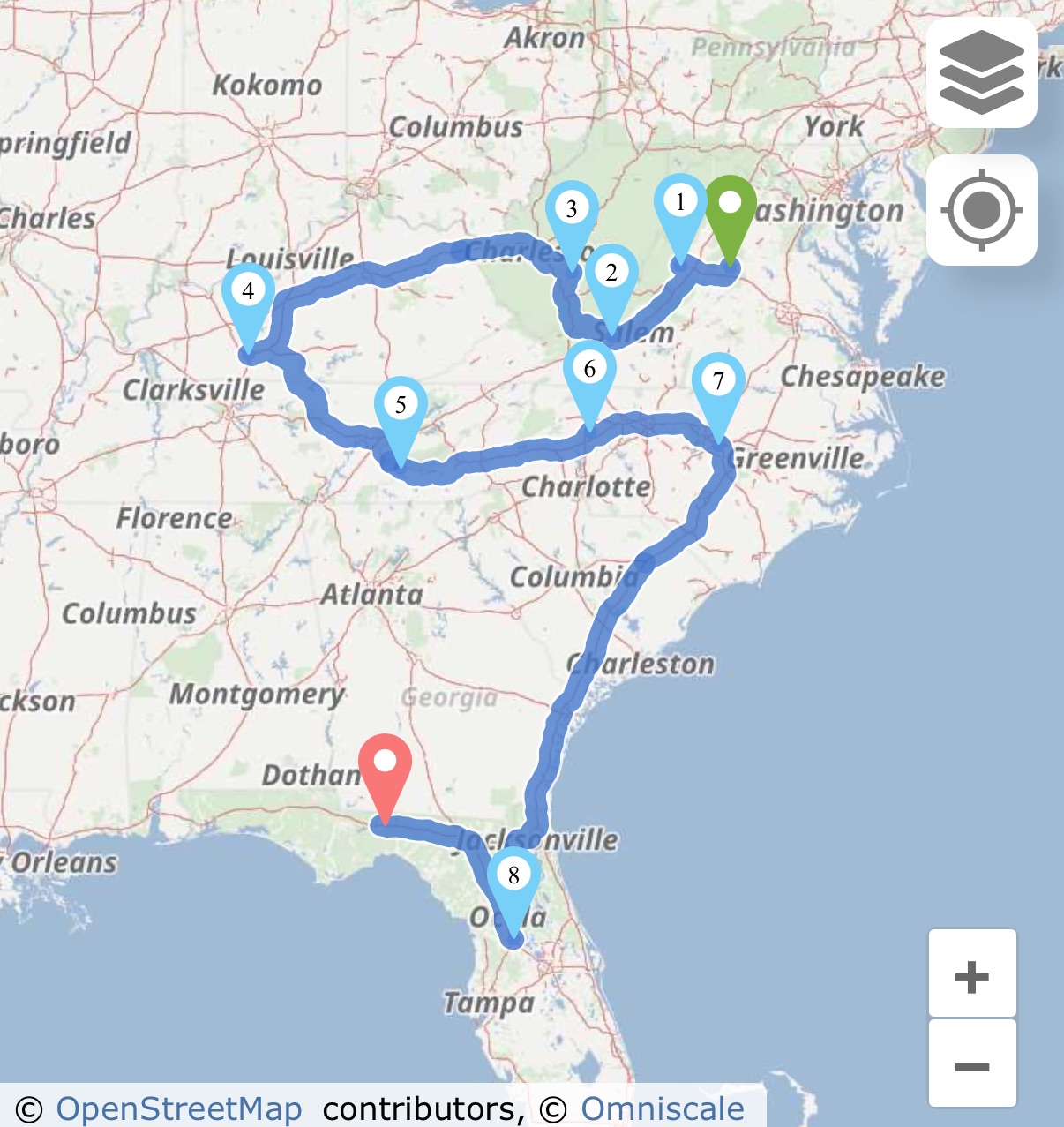 Charlottesville, VA to Tallahassee, FL