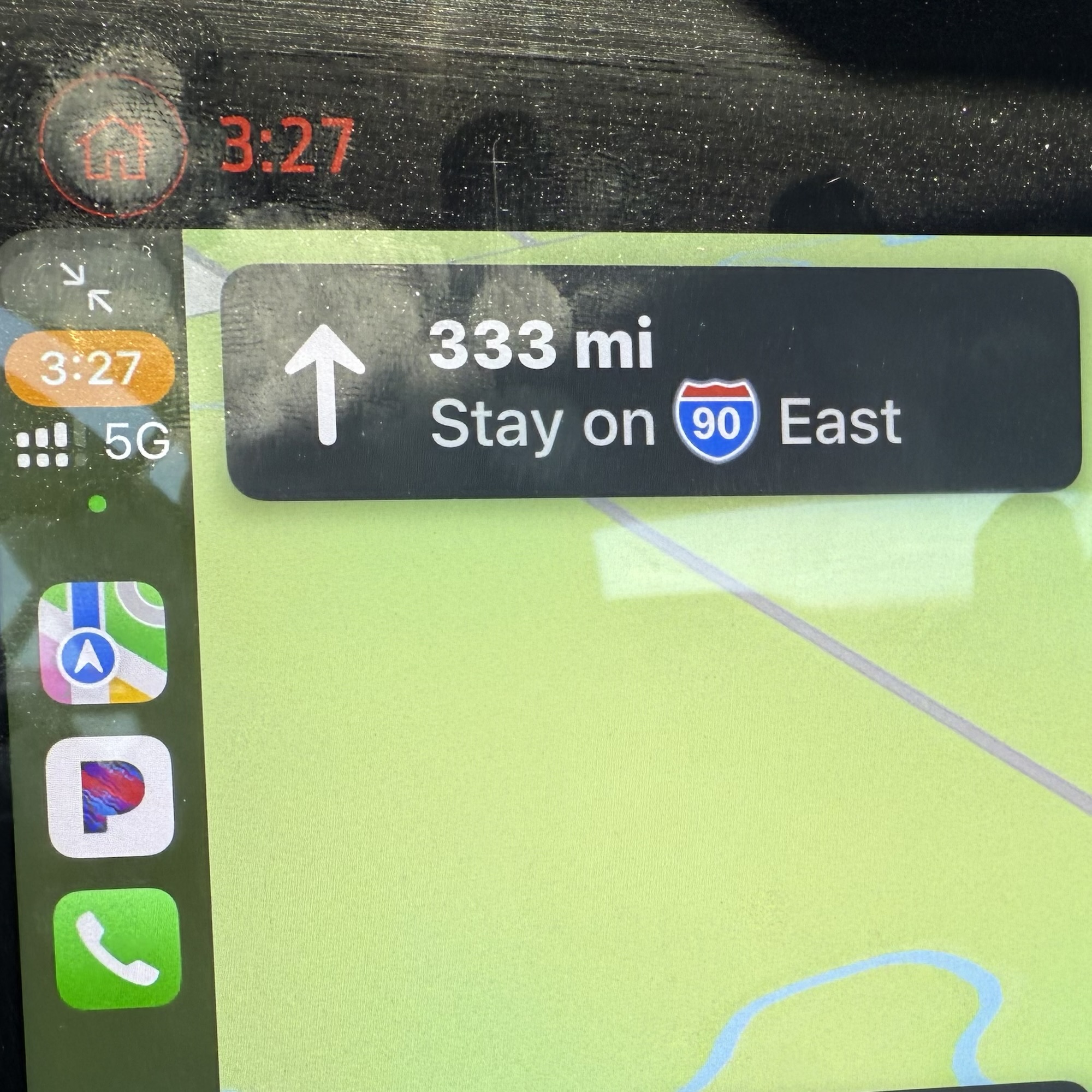 Stay on I-90 East for 333 miles