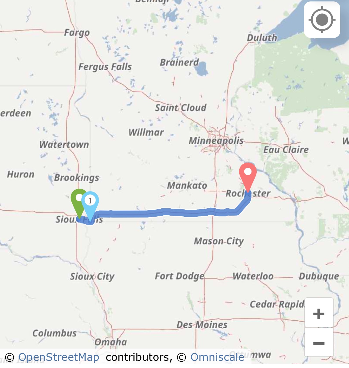 Sioux Falls, SD to Rochester, MN
